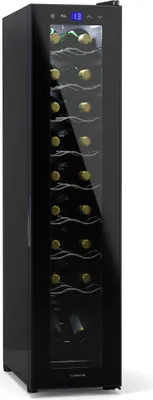 Zdjęcie produktu dla Lodówka na wino Klarstein, 1-strefowa lodówka na napoje z szklanymi drzwiami, cicha lodówka do użytku wewnątrz i na zewnątrz, mała lodówka na butelki o pojemności 50 l, szafka na wino do napojów, chłodziarka do wina na 18 butelek