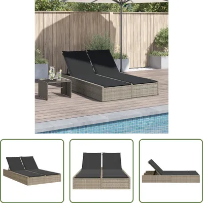 Produktbild von The Living Store Doppel-Sonnenliege mit Kissen Hellgrau Poly Rattan