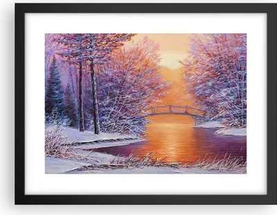Produktbild von Gerahmtes Poster - Schwarzer Rahmen - Brücke Schnee Wald - 40x30 cm - Wand Bild - Wanddeko - Wandbilder - Kunstposter - Wandposter - Bilderrahmen - Bilder - Kunstdruck - P2BAA40x30-4545