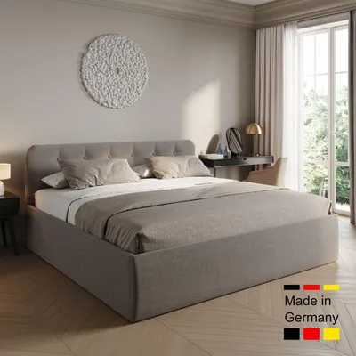 Produktbild von Home Collective Polsterbett 200x200 cm Doppelbett Bett mit verstellbarem Lattenrost & Bettkasten, gepolstertes Kopfteil,  Germany | Beige