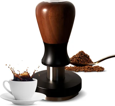 Obrázek produktu pro 58,35 mm tamper na kávu, konstantní tlak 30 lbs, dvojitá pružina, samonastavovací hloubkový efekt, nástroj na distribuci espressa s plochou základnou z nerezové oceli 304, ergonomická dřevěná rukojeť