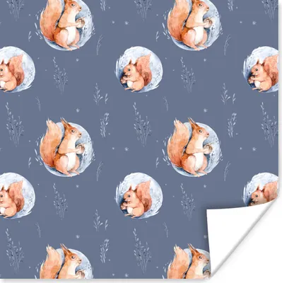Produktbild von MuchoWow® Poster Winter - Eichhörnchen - Blau 100x100 cm - Babyzimmer