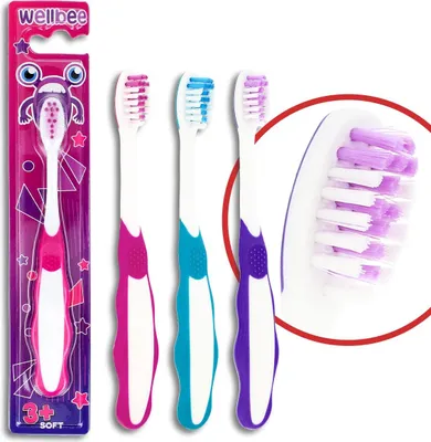 Produktbild von WELLBEE KIDS (3+) Weiche Zahnbürste (Blisterverpackung) - Farbmix 1 Stück.