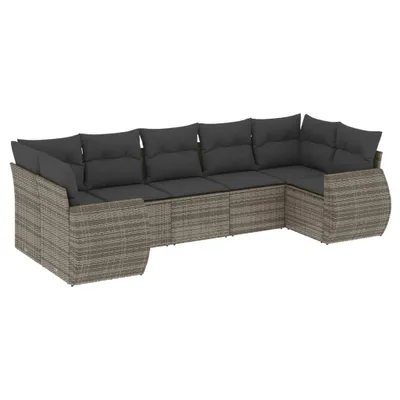 Produktbild von 7-tlg. Garten-Sofagarnitur mit Kissen Grau Poly Rattan