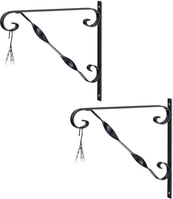 Productafbeelding van Set van 2 plantenhaken - 28x30x2 cm - Voor wandmontage - Zwart
