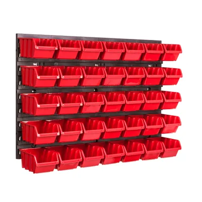 Image de Panneau à outils mural 57,6 x 39 cm avec 35 pcs. Boîtes suspendues Boîtes rouges Système de stockage