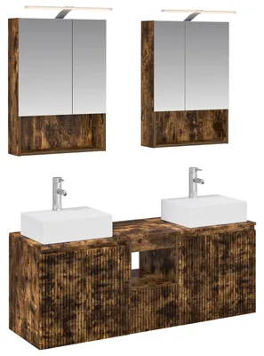 Image de vidaXL Ensemble de 5 meubles de salle de bain, bois stratifié imitation chêne fumé