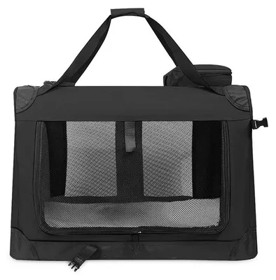 Produktbild von Hundebox faltbar, 72cm Transportbox für Hunde, Hundetasche, mit 4 Türen aus Netzstoff, Griffen, Taschen für Futter und Wasserflasche,schwarz