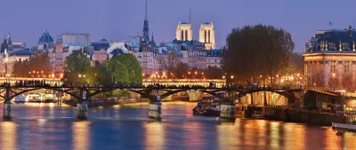 Obrázek produktu pro Paříž Art Print Picture - Pont Des Arts a Seina v noci, Panorama (50 x 100 cm)