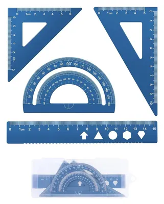 Obrázok produktu pre Geometrická súprava, súprava pravítok, pravítko 15 cm pre deti, 4-dielna
