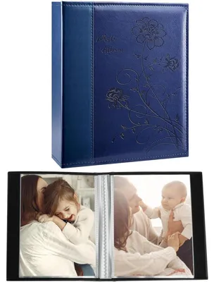 Immagine prodotto di Album fotografico 10x15 cm, set da 2, colore blu, in pelle, capacità: 50 foto per confezione
