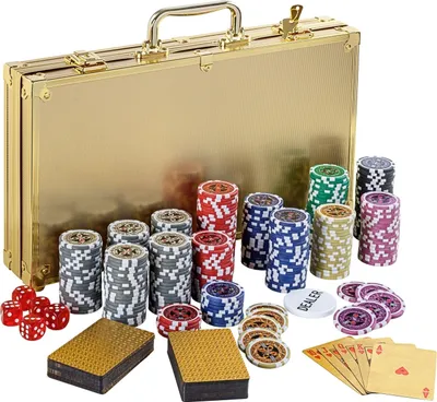 Produktbild von GAMES PLANET Pokerkoffer mit 300 Laser-Chips, Silver / Gold / Black Edition - Auswahl: Gold