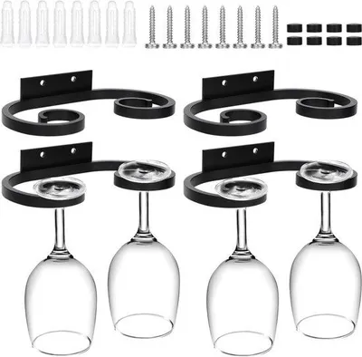 Image de Rangement pour verres de cuisine - 17 x 97 cm - Support métallique pour verres à vin - Rangement sous le bar