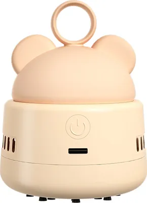 A cute, peach-colored mini desktop vacuum cleaner shaped like a cartoon mouse.