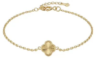 Produktbild von Dieses Damenarmband aus 375 Echtgold überzeugt durch sein fein graviertes Blumenmotiv und eine filigrane Kette für einen zeitlosen, edlen Look.