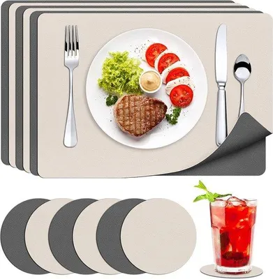 Produktbild von Famanu Platzsets aus Kunstleder - Set von 6 - Beige und Grau