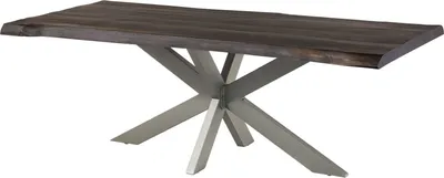 Image de MASSIVMOEBEL24 | Table à manger 220x100 en bois de manguier gris taupe pied central gris FREEFORM 5
