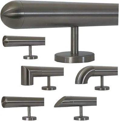 Obrázok produktu pre Nerezové zábradlie, dĺžka 30–600 cm, nástenné zábradlie s priemerom 33,7 mm. Schodiskové zábradlie s rovnými nerezovými držiakmi – dĺžka 130 cm a zakončené polkruhovou koncovkou