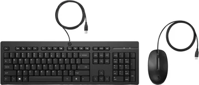 Obrázok produktu pre HP Súprava káblovej myši a klávesnice 225, Plná veľkosť, Kábel, USB, Membránový spínač kláves, Čierna, Obsahuje myš