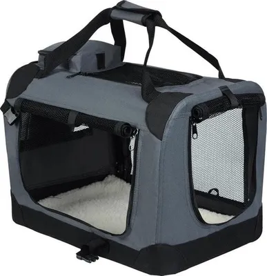 Obrázek produktu pro Přenosná přepravka pro psy - skládací a větraná - lehká a robustní - ideální na cesty - praktická šedá - 49,5x34,5x35 cm