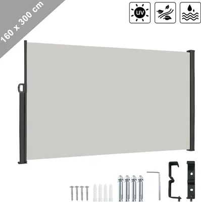 Obrázek produktu pro LARS360 Grey 160x300cm Stahovací boční markýza Ochrana proti slunci Větrná clona, boční stěna Markýza tkanina