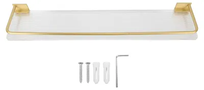 Image de Étagère murale de 50 cm pour salle de bain, rangement, étagères polyvalentes pour salon, cuisine, chambre, pièce, aluminium, doré