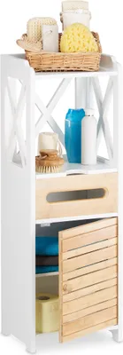 Image de Petite armoire d'appoint Relaxdays avec 5 étagères, armoire polyvalente pour la cuisine et la salle de bains, armoire étroite pour niche, blanche