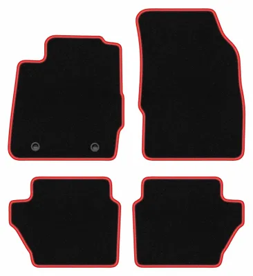Produktbild von Velours-Fußmatten für Ford Fiesta MK7 2008-2011 (Schrägheck) – 4-tlg, Schwarz/Rot, passgenau – Wielganizator CARLUX