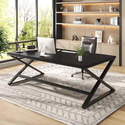 Computerschreibtisch 180x80x75 cm, schwarz, Metallgestell, Homeoffice