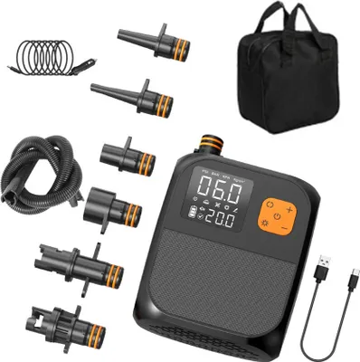 Produktbild von Kajak-Luftpumpe, tragbare elektrische Luftpumpe, Luftmatratze, SUP-Paddle-Board, kabellose Luftpumpe mit 6 Luftdüsen