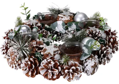 Produktbild von Weihnachtskranz mit Tannenzapfen, Kerzenständer für 4 Kerzen, Ø 30 cm × 7,5 cm
