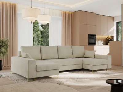 Produktbild von MKS MEBLE Ecksofa U mit Schlaffunktion und Bettkasten, Wohnlandschaft U-form - DORIAN U - Beige Velvet