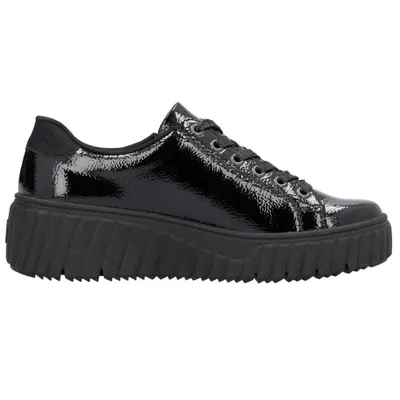 Produktbild von Rieker Damen Schnürschuh RIE-N2501 Schwarz Gr. 39, Leder/Textil, Wechselfußbett, rutschhemmende Laufsohle, Reißverschluss, 5 cm Keilabsatz, orthopädische Einlagen geeignet, Alltag