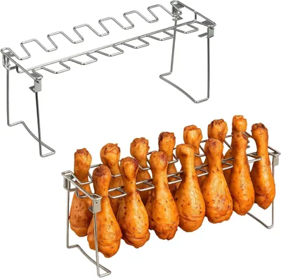Immagine prodotto di Porta-carne per barbecue - Set di 2 - Pieghevole - Acciaio inossidabile - Non rotante - Argento - 14,5 x 34,5 x 11,5 cm