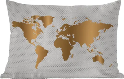 Produktbild von MuchoWow® Outdoor Kissen - Weltkarte - Gold - Pünktchen - Kinder - Jungen - Mädchen - 60x40 cm - Wetterfest - Lounge Kissen - Zierkissen - Kissen für Innenräume