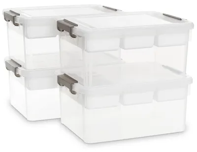 Aufbewahrungsboxen 4er-Set, 16 l, Kunststoff, mit Tablett, stapelbar