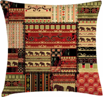 Produktbild von ABAKUHAUS afrikanisch Kissenbezug, Patchwork Stil Asiatische, Beidseitiges Digitaldruck mit Reißverschluß Farbfest Pflegeleicht und Waschbar, 50 x 50 cm, Rot Grün Schwarz