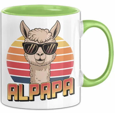 Produktbild von Vatertag Tasse Geschenk Alpapa Alpaka für Papa Spruch (Grün)