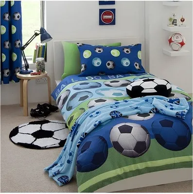 Productafbeelding van Catherine Lansfield - Beddengoedset, voetbalmotief AG324 (enkele bedmaat) (blauw/groen/wit)