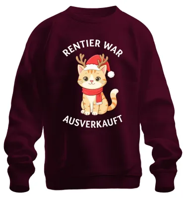 Produktbild von Rentier war t Weihnachten Katze lustig Geschenk Sweatshirt Pullover, Burgundy, XXL