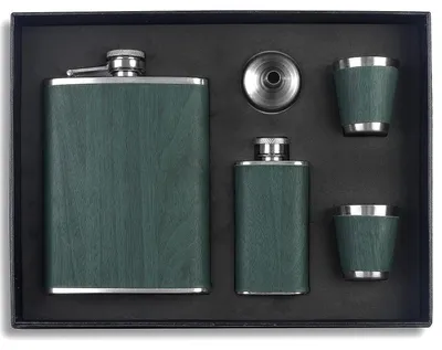 Image de Ensemble de gourde de 260 ml en acier inoxydable avec 2 verres à vin, couleur verte