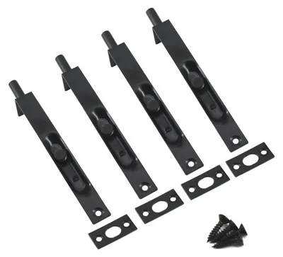 Productafbeelding van 4 stuks inbouwdeurslot van roestvrij staal met schuifgrendel en schroeven, zwart, 15,2 cm