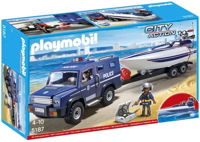 Obrázek produktu pro Hračkový policejní transportér s rychlým člunem – sada pro děti