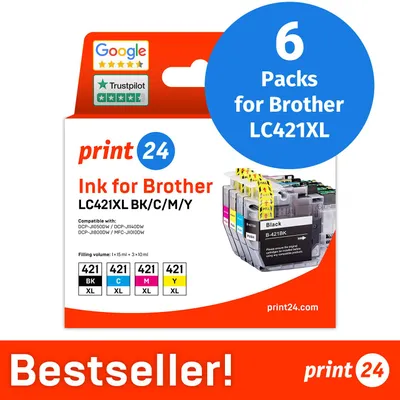 Productafbeelding van NIEUW: print24 Inktcartridges voor Brother LC421XL, multipack (BK/C/M/Y), 6 stuks