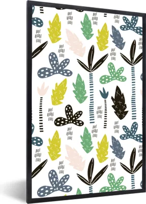 Produktbild von MuchoWow® MuchoWow® Gerahmtes Poster Dschungel - Baum - Blätter - Muster 60x90 cm - Poster mit zchwarzem Bilderrahmen - Kunst