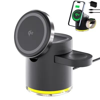 Produktbild von Qi2 3-in-1 Magnet Wireless Charger, faltbar, iPhone, Apple Watch, AirPods, Schwarz