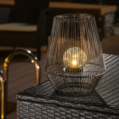 Produktbild von esotec Solar Windlicht Ilona 30cm POLY-RATTAN METALL-GEHÄUSE wetterfest 102207