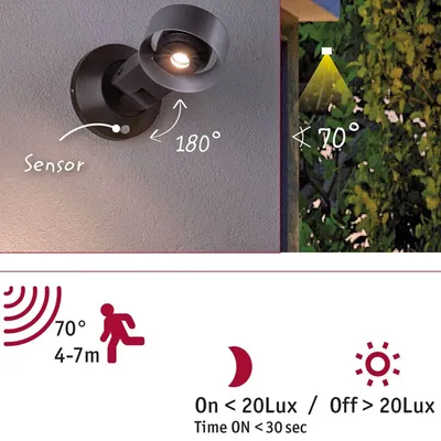 Zdjęcie produktu dla Paulmann 942.14, Czarny, Srebrny, IP44, Metal, Plastik, LED, 8 W, 4000 K