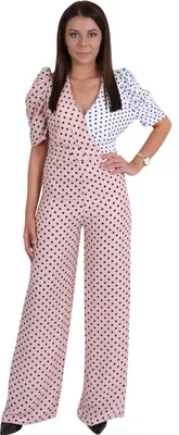 Produktbild von Rosa-weißer Overall getupft Hosenanzug für Damen XS