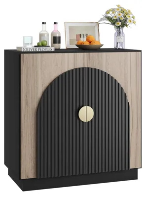 Immagine prodotto di Mobile contenitore a buffet con ripiani interni regolabili, realizzato in materiale composito, colore marrone scuro, dimensioni 80x40x80 cm, con 2 ante